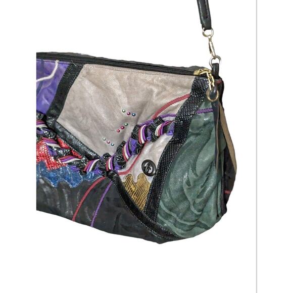 Vintage Carlo Fiori Italy Snakeskin Patchwork Leather Shoulder Bag Crossbody 80s - Picture 3 of 12